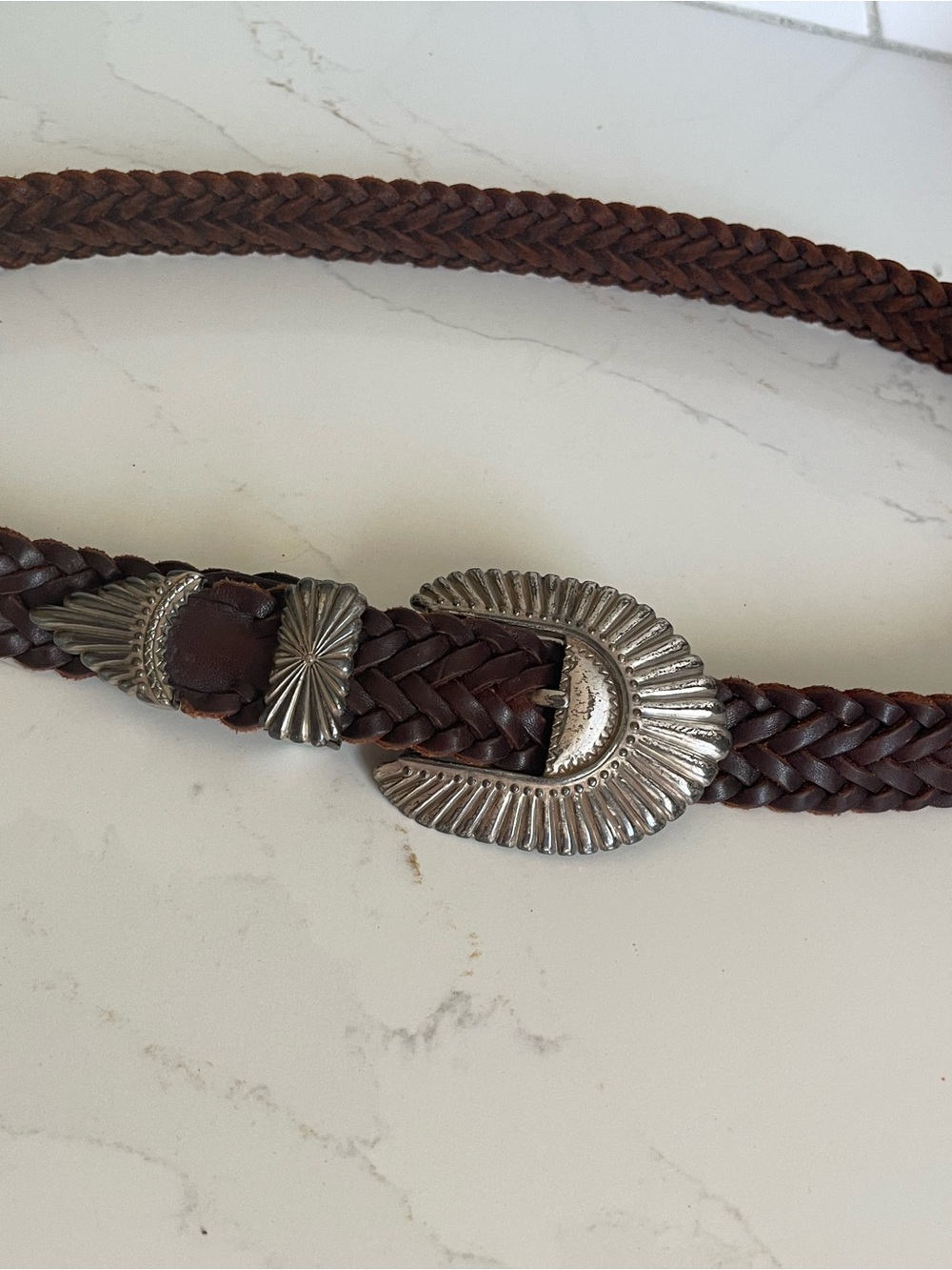 Woven Brown Leather Western Concho Belt